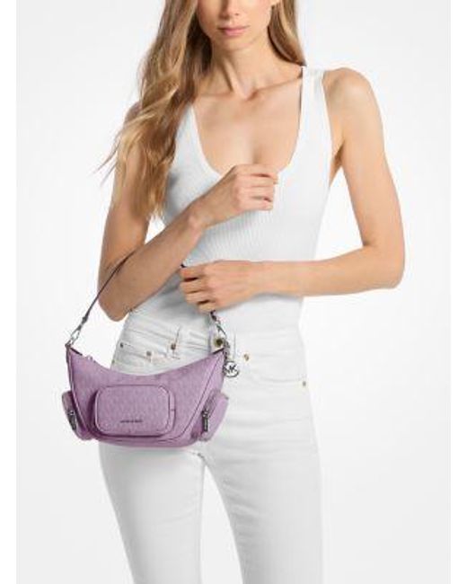 Michael Kors Purple Merritt Small Signature Logo Convertible Shoulder Bag
