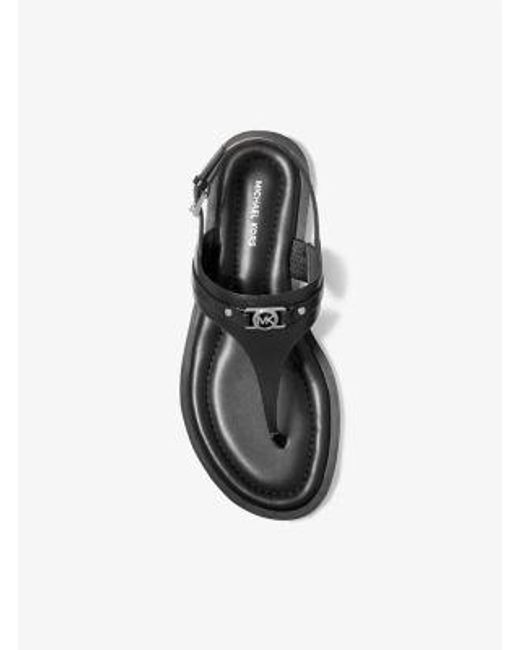 Michael Kors Black Mk Mandy Leather T-Strap Sandal