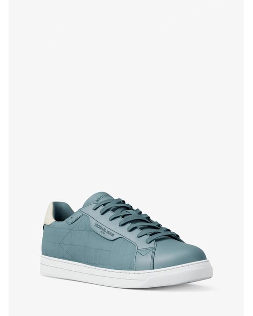 Michael Kors Blue Mk Keating Crocodile Embossed Suede And Leather Trainers for men