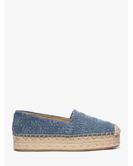 MICHAEL Michael Kors Blue Mk Lynn Logo Embossed Denim Platform Espadrille