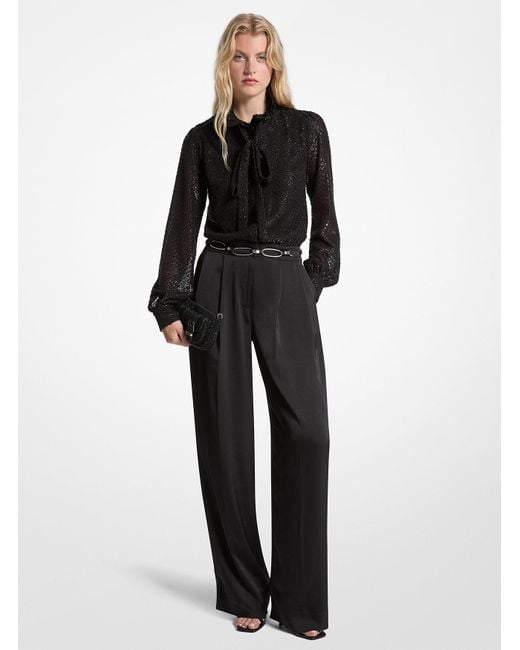 Michael Kors Metallic Clip Jacquard And Satin Tie-Neck Jumpsuit in