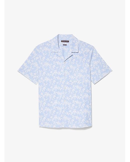 Michael Kors White Mk Floral Stretch Cotton Short-Sleeve Shirt for men
