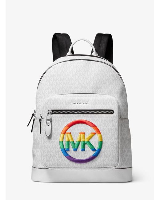 Michael Kors White Pride Hudson Embroidered Logo Backpack for men