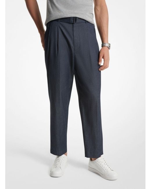 Michael Kors Blue Chambray Belted Trousers