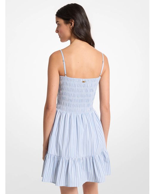 MICHAEL Michael Kors Blue Mk Striped Stretch Cotton Blend Smocked Dress