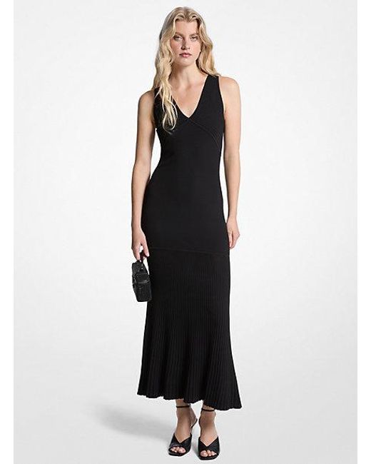 Michael Kors Women's Black Ribbed Stretch Knit Tank Dress