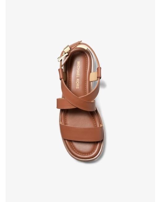 MICHAEL Michael Kors Brown Mk Lynn Leather Platform Espadrille Sandal