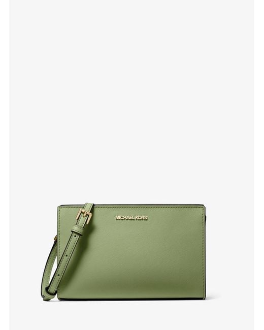 Michael Kors Sheila Small Faux Saffiano Leather Crossbody Bag in Green