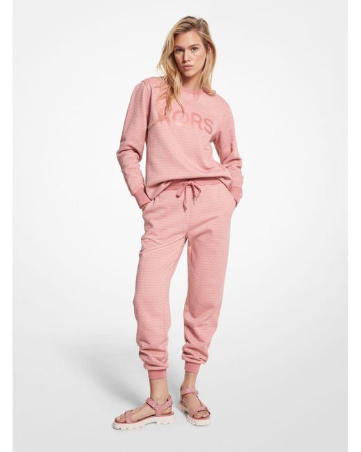 Michael Kors Pink Logo Print Cotton Terry Joggers