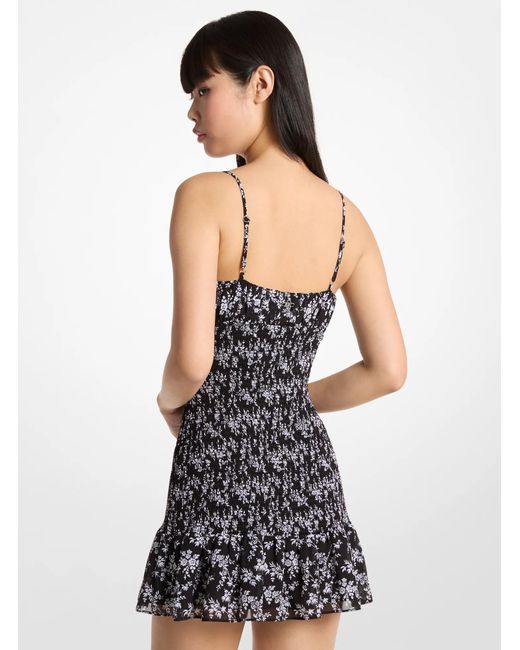 MICHAEL Michael Kors White Mk Floral Print Georgette Smocked Dress