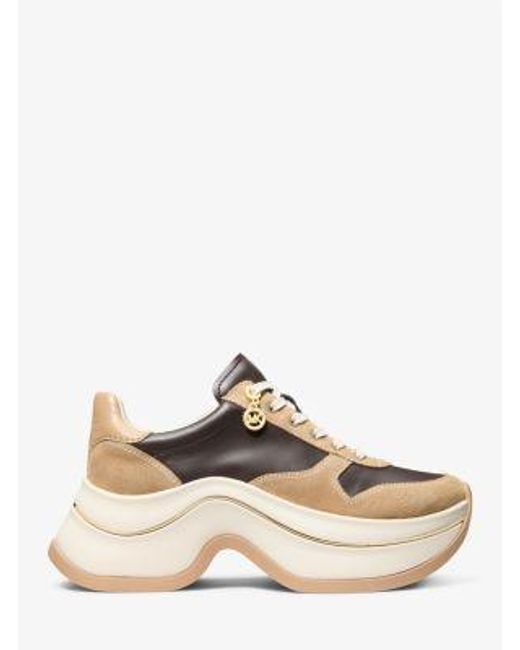 Michael Kors White Mk Arla Leather And Suede Trainer