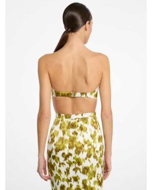 Michael Kors Green Mk Floral Chiné Satin Duchesse Bandeau Top