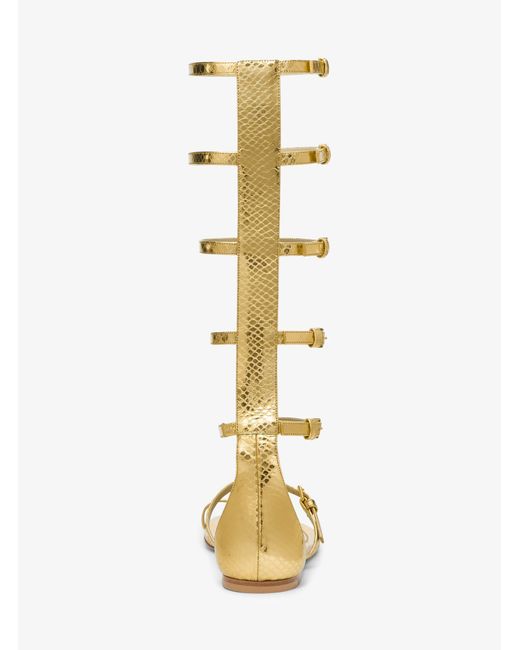 Michael Kors Mk Juliette Metallic Python Embossed Leather Gladiator Sandal