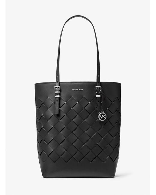 MICHAEL Michael Kors Black Mk Quinn Large Woven Leather Tote Bag