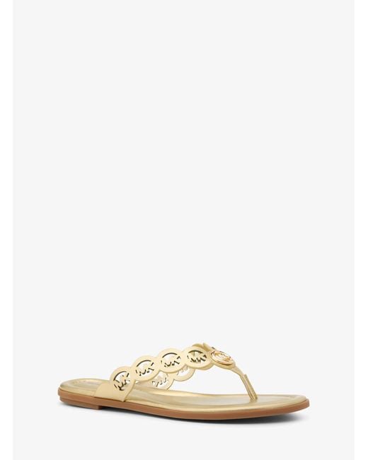Michael Kors Natural Janie Perforated Logo Metallic Leather Sandal