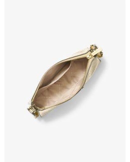 Michael Kors White Jet Set Small Metallic Logo Debossed Crossbody Bag With Case For Apple Airpods Pro