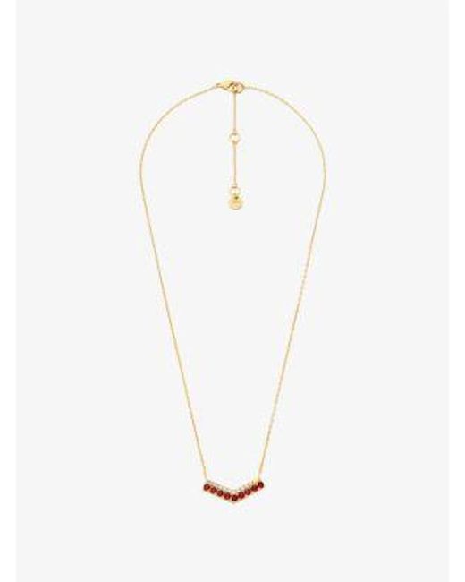 Michael Kors White Two-Tone Pavé Chevron Necklace