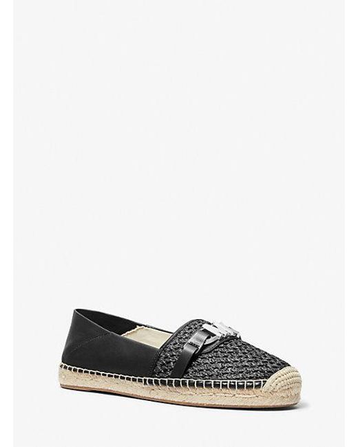 Michael Kors White Ember Leather And Straw Espadrille