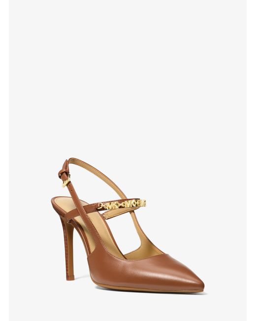 MICHAEL Michael Kors Brown Mk Dina Flex Leather Slingback Pump