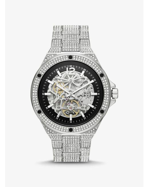 Michael Kors Gray Limited-edition Oversized Lennox Pavé Silver-tone Watch
