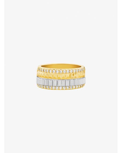Michael Kors White Pavé Two-Tone Fluted Ring