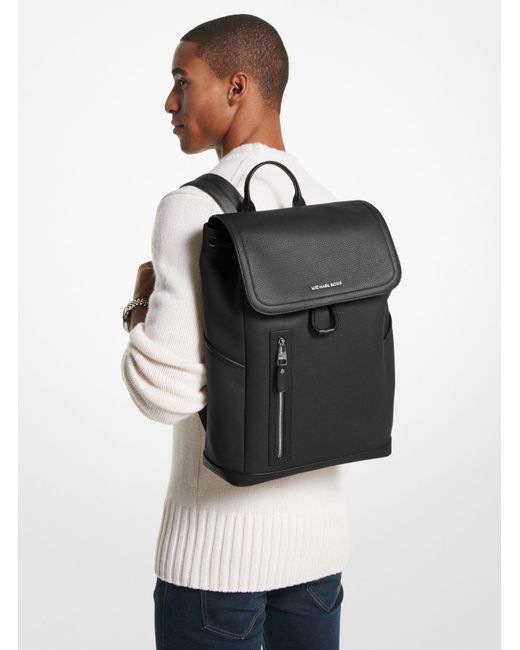 Michael Kors Black Mk Hudson Pebbled Leather Utility Backpack for men