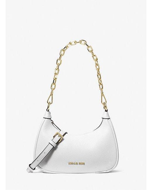 Michael Kors White Cora Medium Pebbled Leather Shoulder Bag