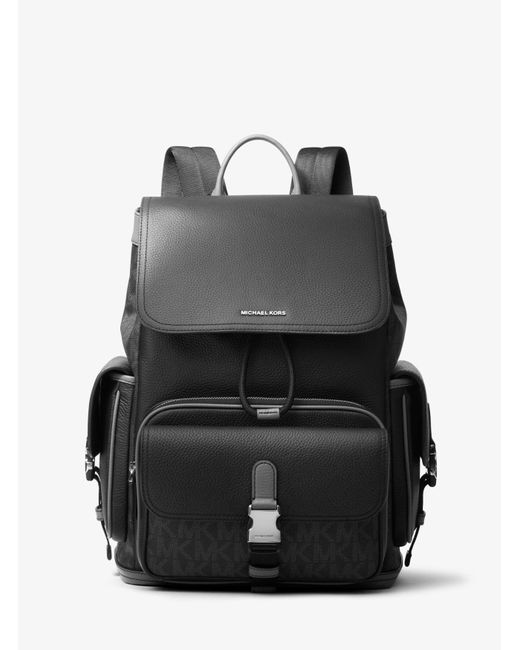 Michael Kors Black Hudson Logo And Leather Backpack for men