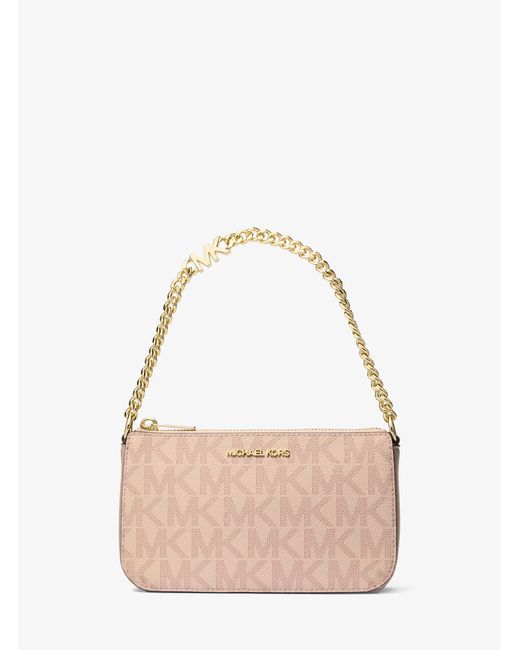 Michael Kors Outlet Natural Mk Jet Set Small Signature Logo Chain Pochette