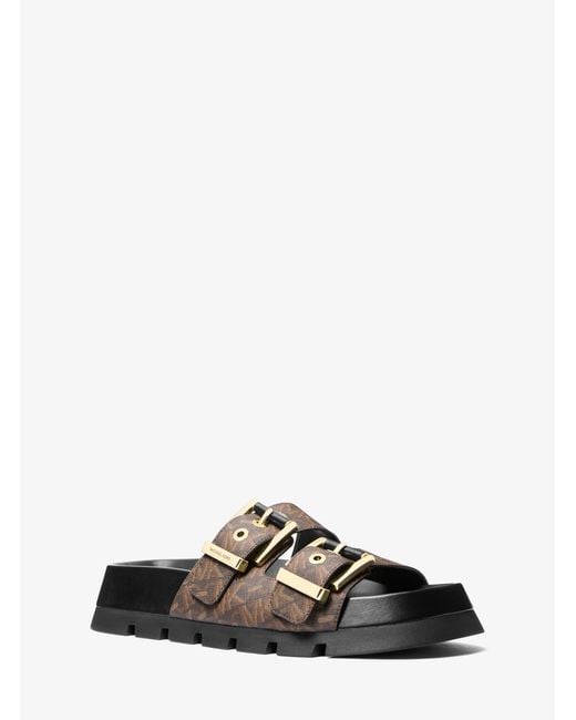 MICHAEL Michael Kors Black Mk Colby Empire Monogram Flatform Slide Sandal