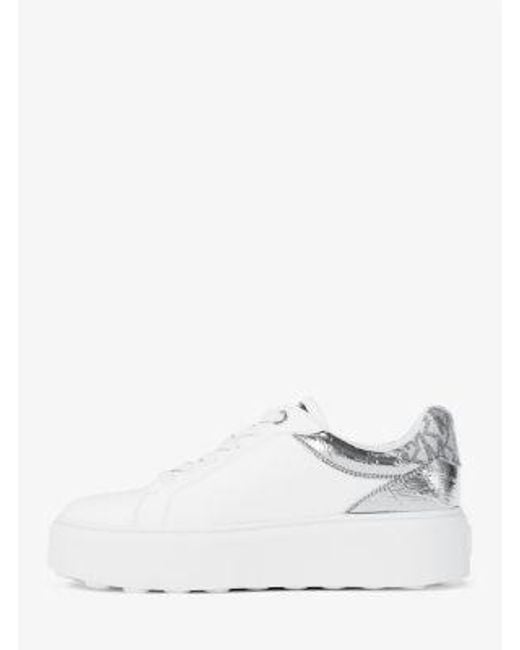 Michael Kors White Romey Embellished Mixed-Media Platform Sneaker
