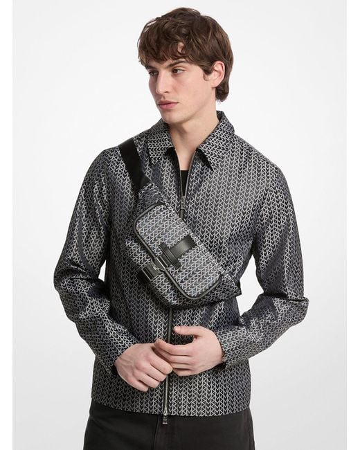 Michael Kors Gray Eli Mk2000 Logo Jacquard Sling Pack for men