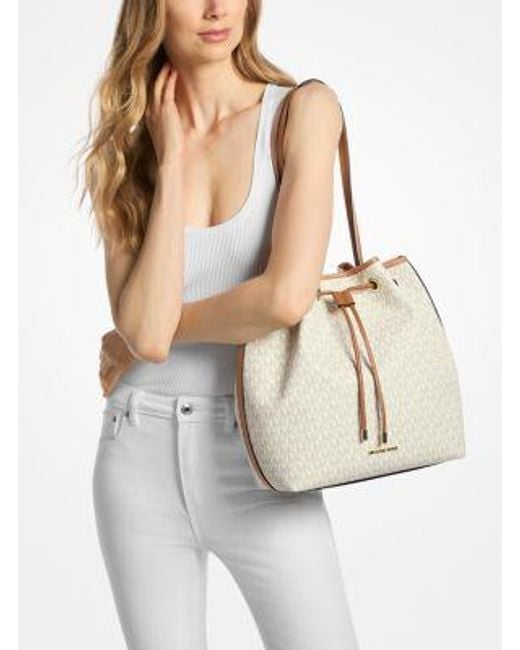 Michael Kors Natural Avery Medium Signature Logo Bucket Tote Bag