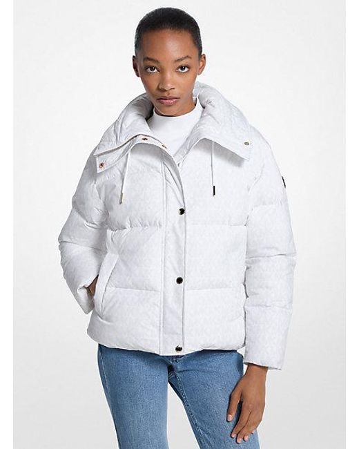Michael Kors White Signature Logo Quilted Puffer Jacket