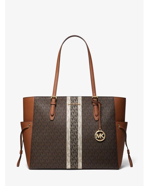 Michael Kors Gilly Large Color-block Logo And Leather Tote Bag in Brown ...