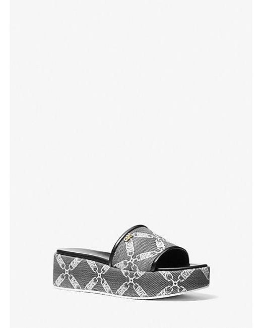 Michael Kors White Ember Empire Logo Jacquard Platform Sandal