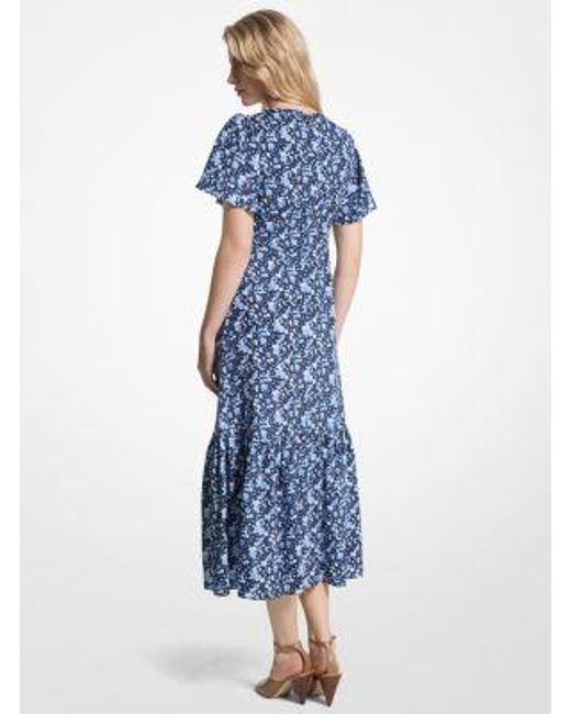 MICHAEL Michael Kors Blue Floral Print Viscose And Silk Blend Midi Dress