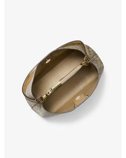 Michael Kors Natural Pratt Medium Two-Tone Metallic Signature Logo Shoulder Bag