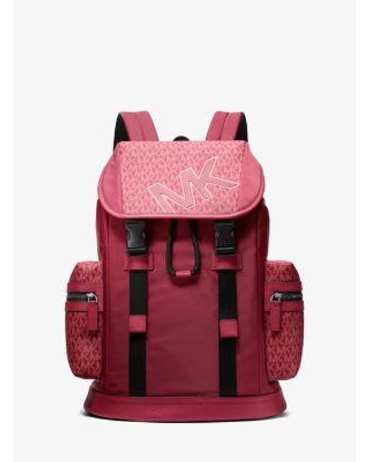Michael Kors Red Cooper Signature Logo And Nylon Backpack for men