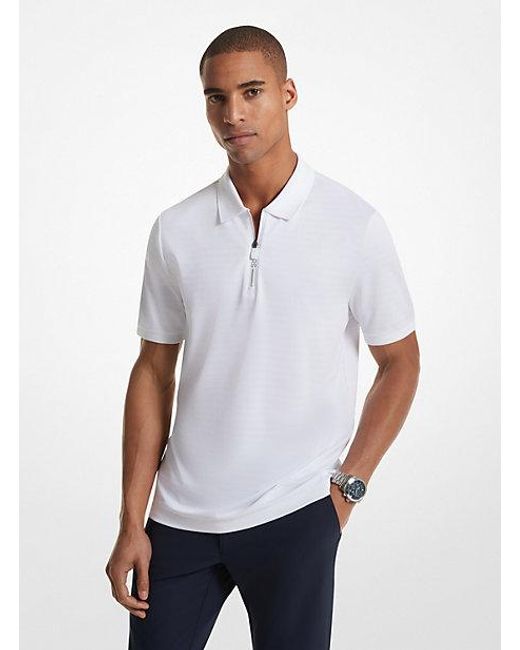Michael Kors White Striped Tech Performance Zip-up Polo Shirt for men
