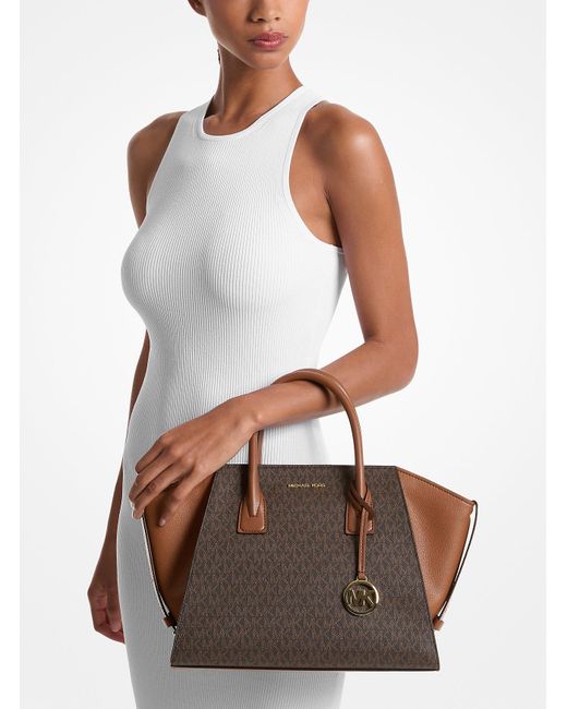 Mkbolso Satchel Avril Grande Con Logotipo Michael Kors Outlet de color Brown