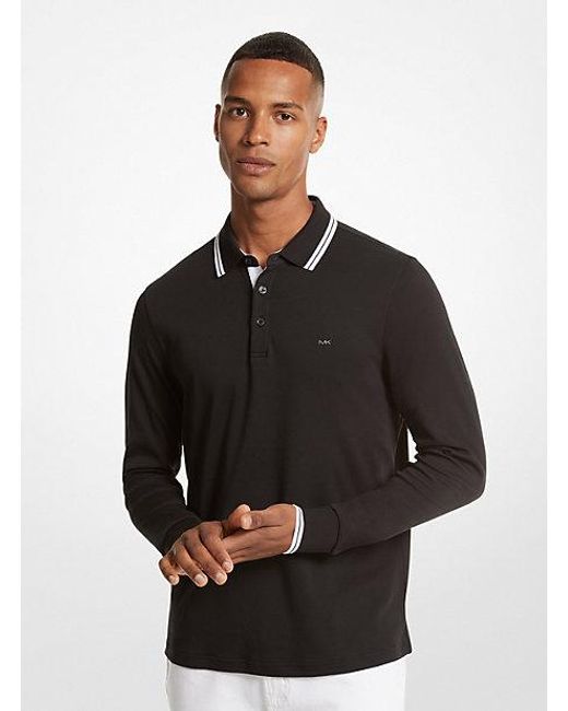 Michael Kors Black Greenwich Cotton Polo Long-sleeve Shirt for men