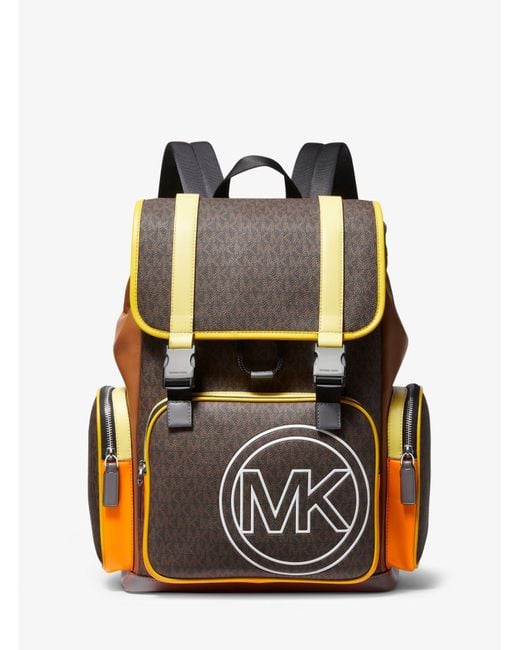 Michael Kors Cooper Logo And Colorblock Faux Leather Backpack in Brown