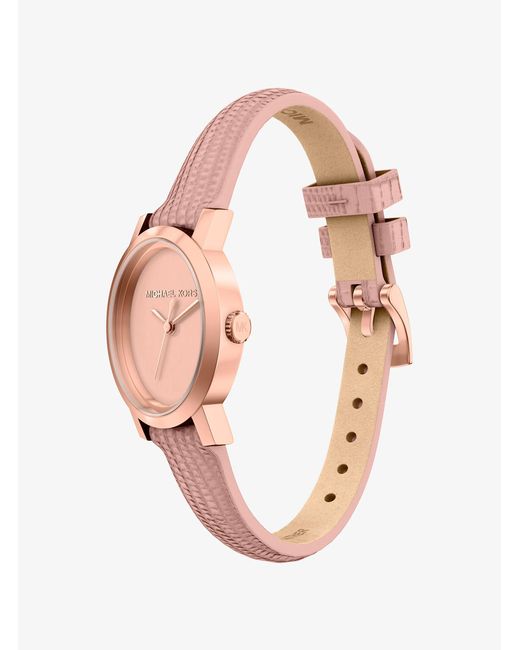 Michael Kors Pink Petite Maude Rose-Tone And Lizard Embossed Leather Watch