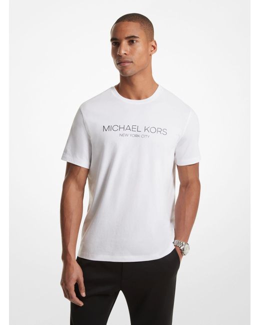Camiseta gráfica de algodón con logotipo Michael Kors de hombre de color White