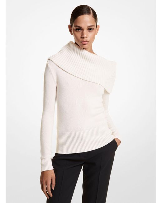 white cashmere off the shoulder sweater