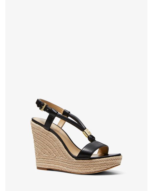 Michael Kors Annie Faux Leather Wedge Sandal in Natural | Lyst