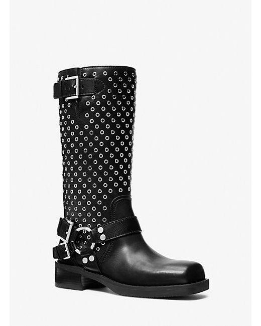MICHAEL Michael Kors Black Mk Crosby Grommeted Leather Moto Boot