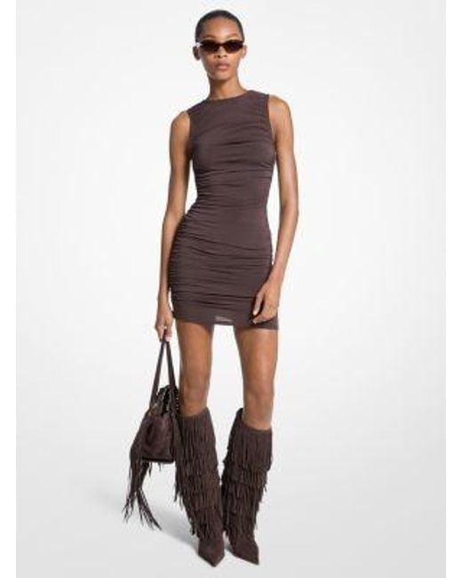 Michael Kors White Ruched Stretch Matte Jersey Mini Dress