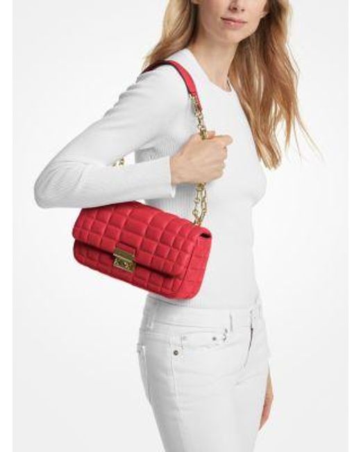Michael Kors Red Mk Tribeca Large Quilted Leather Shoulder Bag